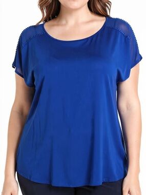 Cable & Gauge Blue Cap Sleeve Blouse 1x